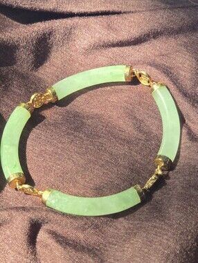 925 Sterling Gold Jade Good Luck Bracelet